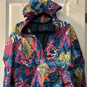 Vibrant Multicolor Leaf Print Jacket with hoodie perfect for rainy season